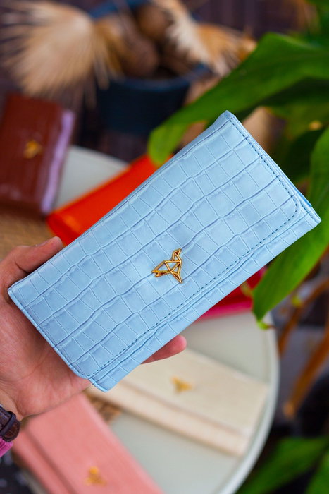 Zoozie Bags Cartera Mujer Azul Bebé Piel PU Cierre Cremallera Compartimentos Múltiples Elegante Moderna 19.3x10.3cm